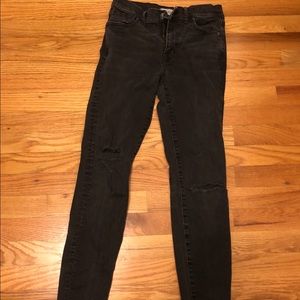Madewell Dark Gray Ripped Jeans w/ Frayed Bottom
